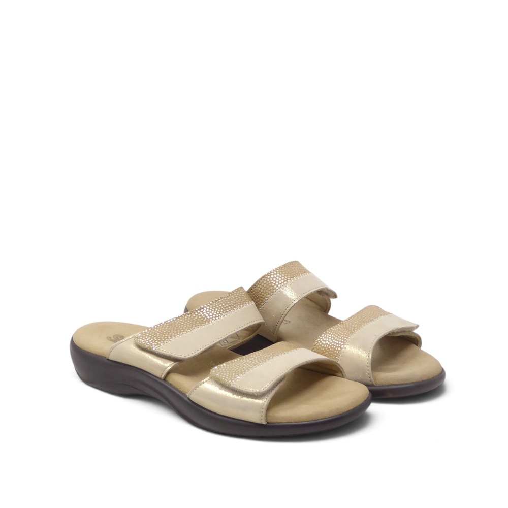 SAS Womens Nudu Slide Sandals Gold Metallic Duo Adjustable Straps 7 M